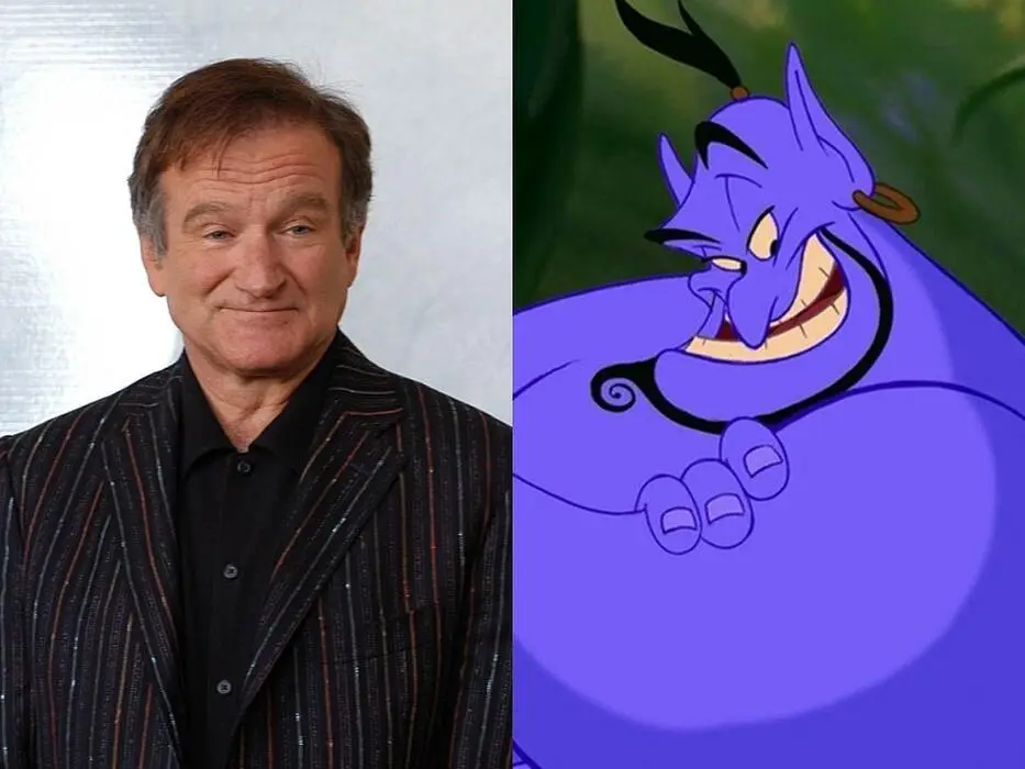 O ator Robin Williams ao lado do personagem Genio de Aladdin. Post 4 Dicas de Filmes com Robin Williams.