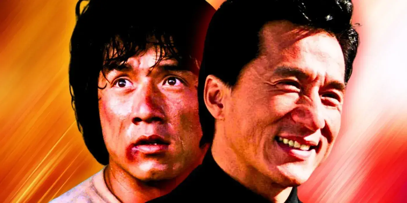 Dois rostos do Ator Jackie Chan, um rosto jovem e outro mais velho. Post 70 Anos de Jackie Chan Os Melhores Filmes do Ator.