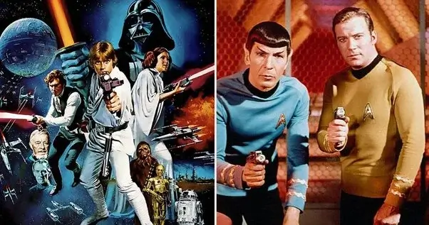 Pôsteres de Star Wars e Star Trek com os personagens principais em destaque. Post para comemorar o dia do orgulho nerd.