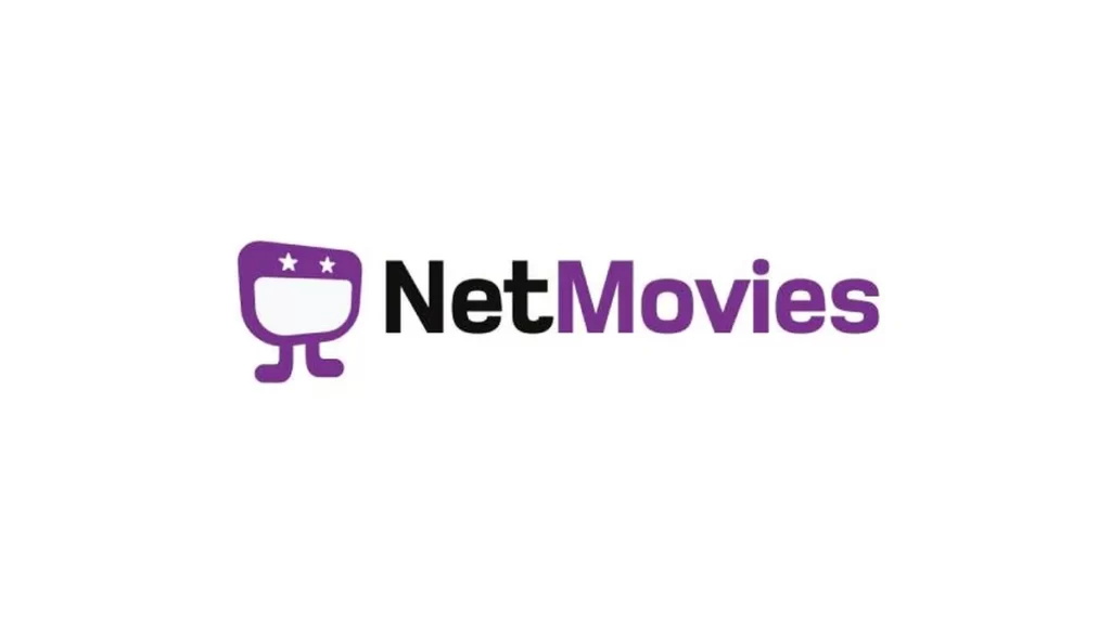 Logo da NetMovies nas cores preto e roxo e fundo branco. Top Streamings Grátis em 2024.