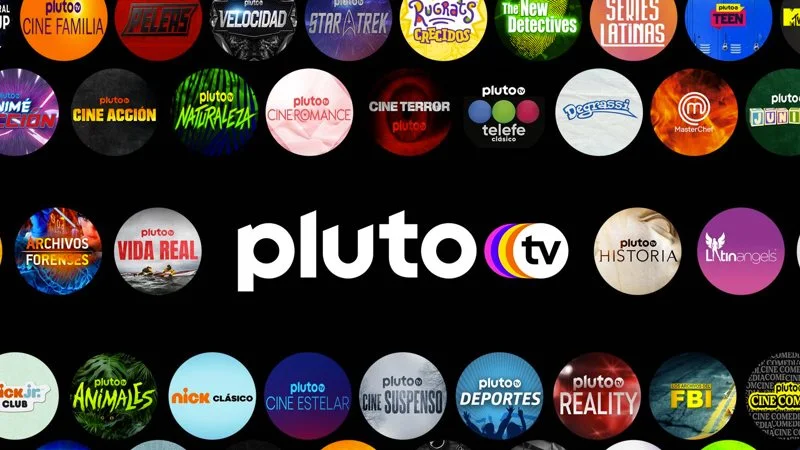 Logo da Pluto TV em top streamings grátis.