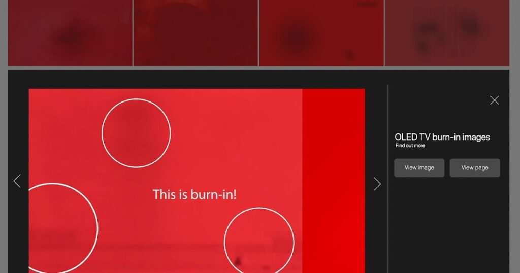 Exemplo de burn-in em uma tela vermelha com manchas. Post TV QLED vs. OLED: Qual Escolher?