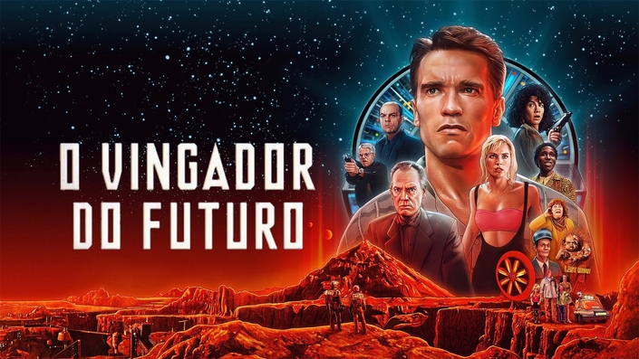 Poster de O Vigador do Futuro, destacando Arnold Schwarzenegger. Post sobre os Melhores Filmes de Ficção Científica nos Streamings.