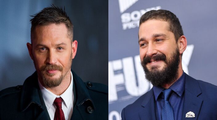 Tom Hardy e Shia LaBeouf lado a lado de terno e gravata. Post sobre Atores e Atrizes que se Odiavam nos Bastidores.